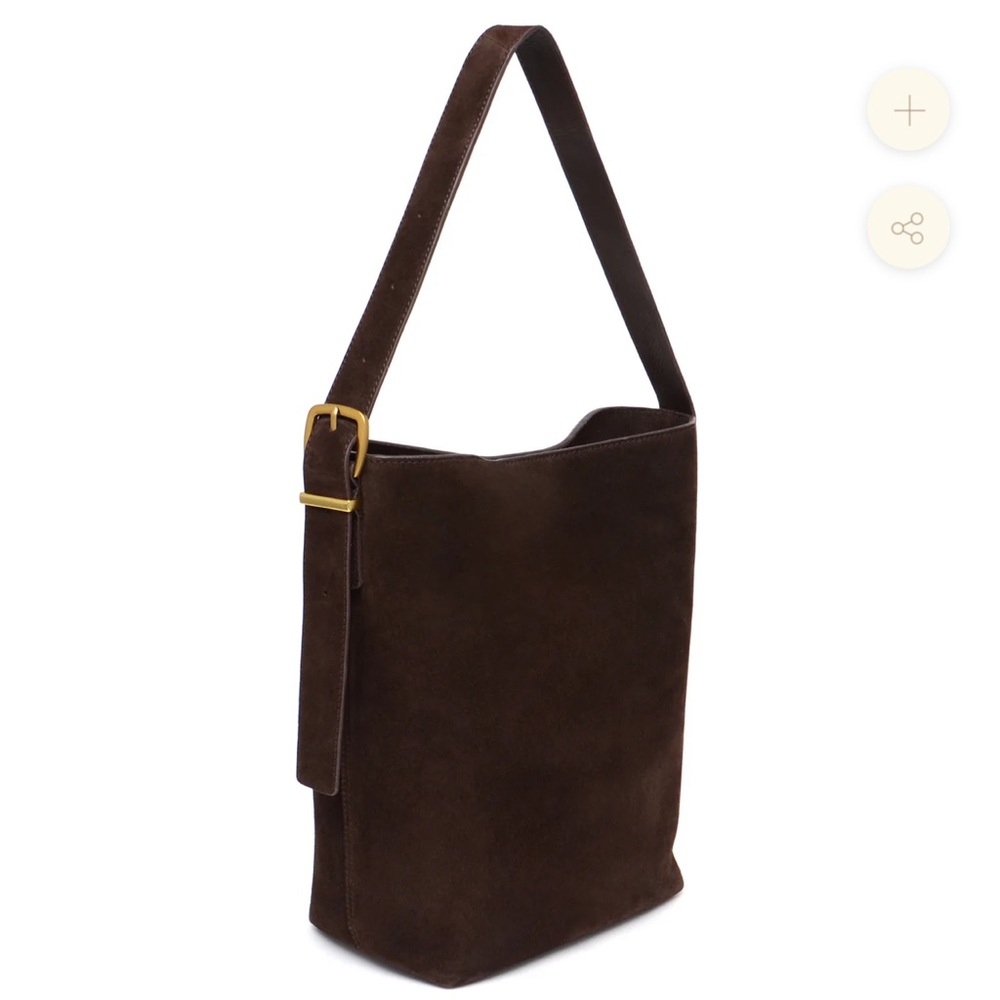 NWT Margot New York Suede Leather Bucket Tote Bag Espresso Brown Large